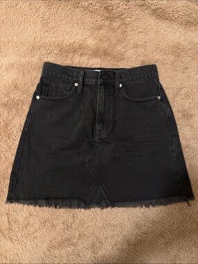 Madewell Black Denim Mini Skirt with Frayed Hem